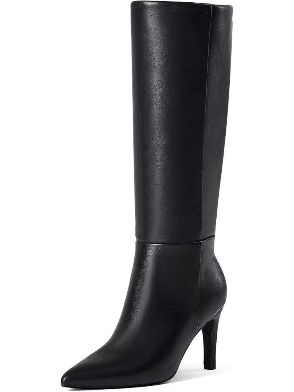 Women's Solid Black Trendy Fashion Dressy Pointed Toe Wide Calf Knee High Boots